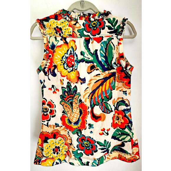 Tory Burch Floral Sleeveless Top Blouse, Ruffled V Neck, Lightweight, Boho, Sz 6 - Picture 2 of 10